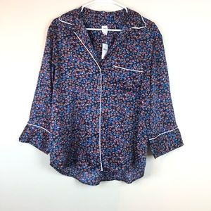 GAP Silky Pajama Button Top Pink Navy Floral NWT